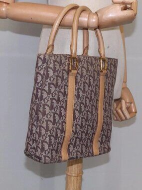 Christian Dior Trotter Canvas Hand Bag Brown Gold Auth bs21990